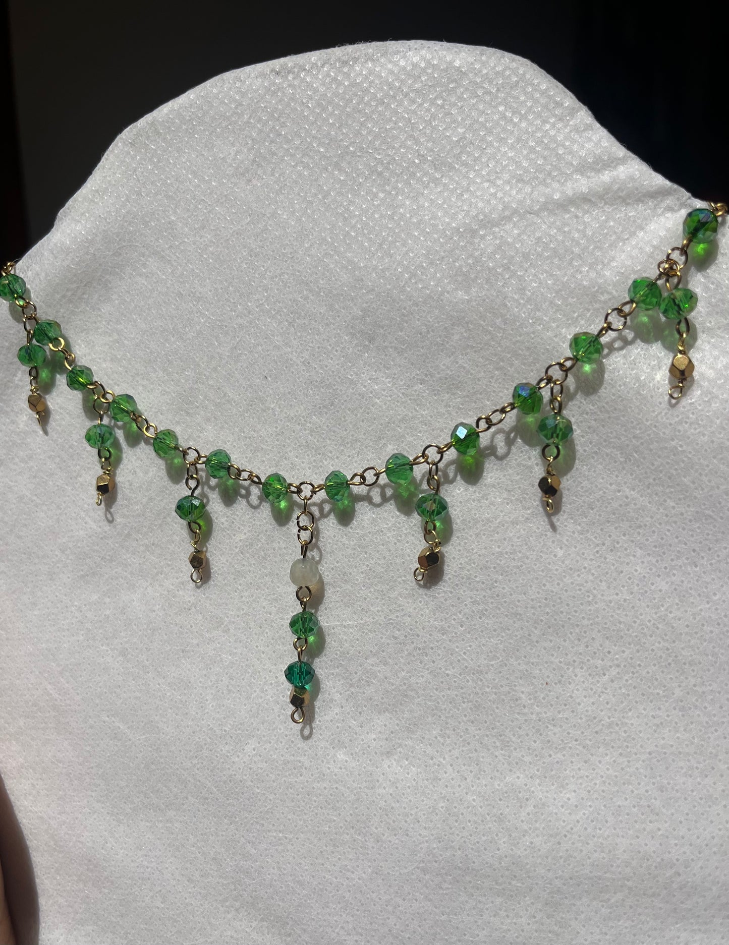 Green crystals necklace.