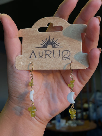 Moon gemstones paired earrings.