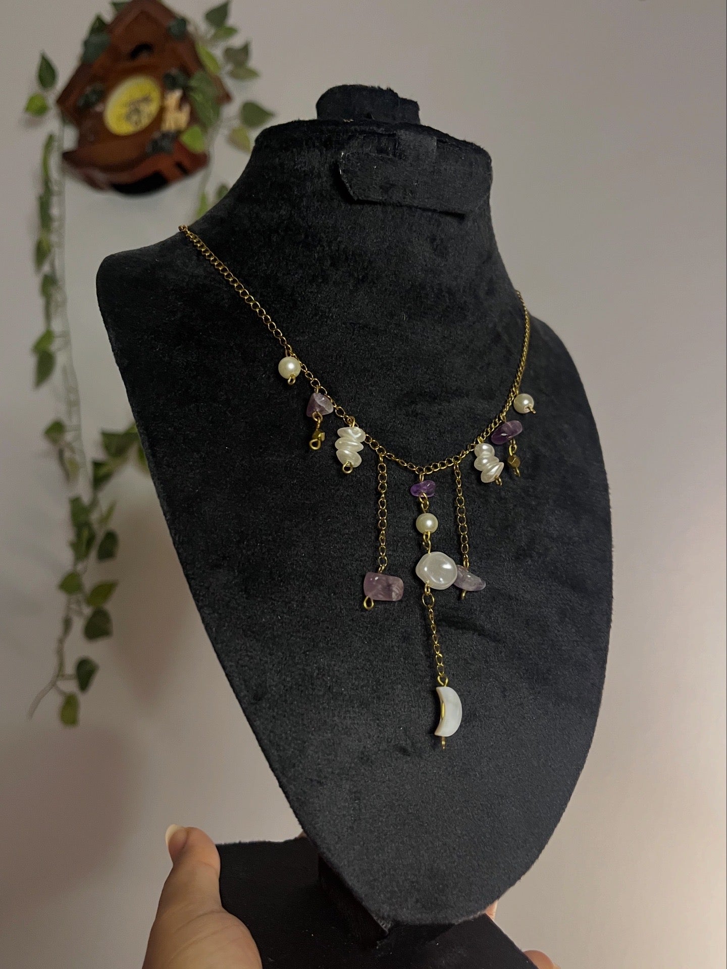 Amethyst moon dangling necklace.