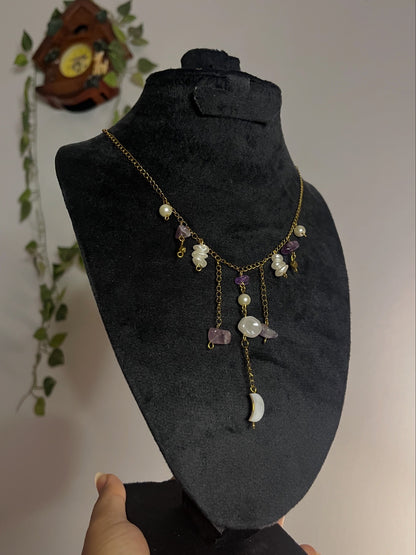 Amethyst moon dangling necklace.