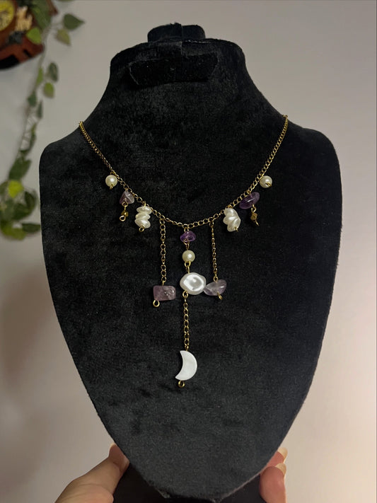 Amethyst moon dangling necklace.