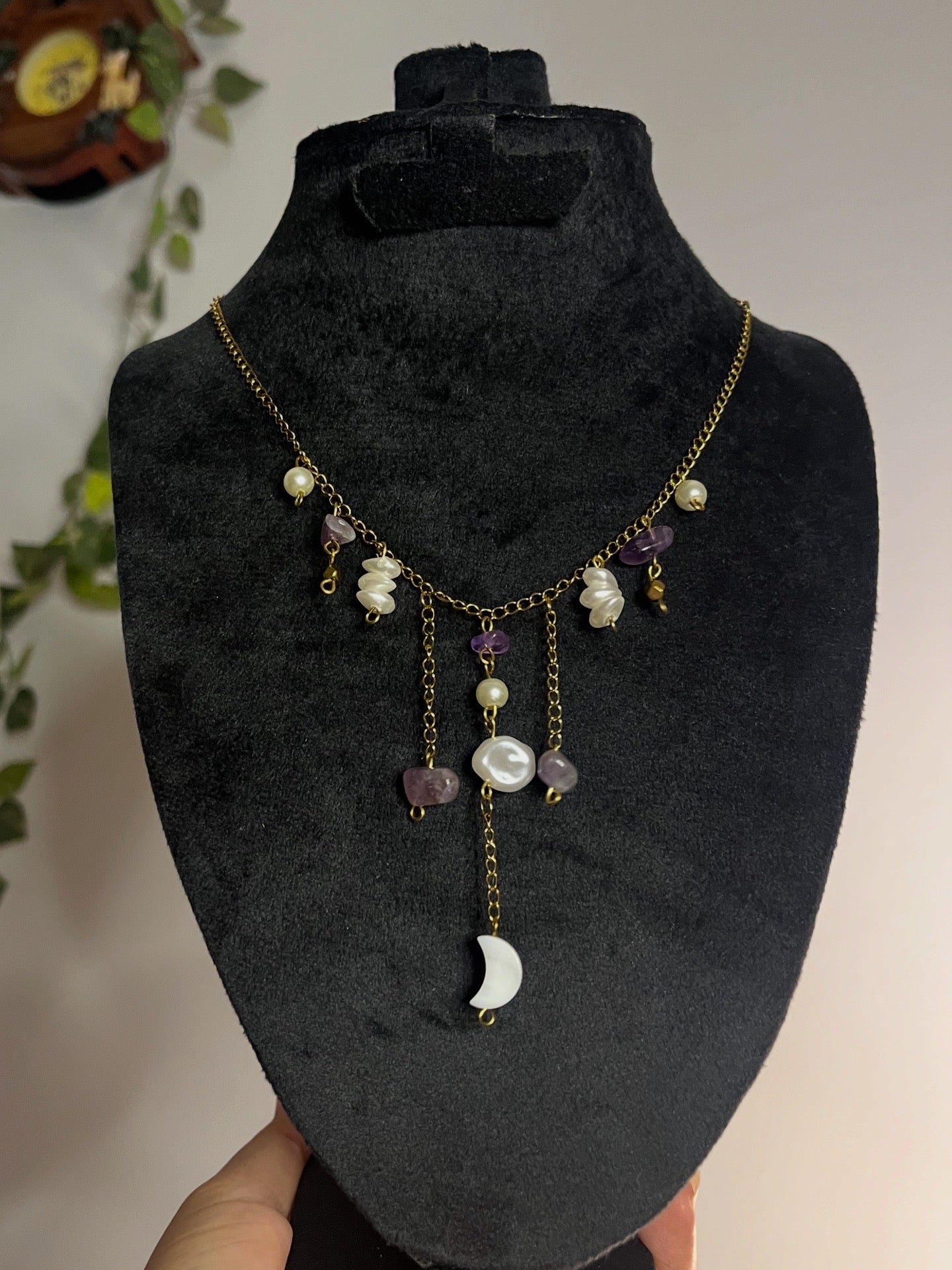 Amethyst moon dangling necklace.