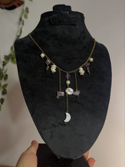 Amethyst moon dangling necklace.