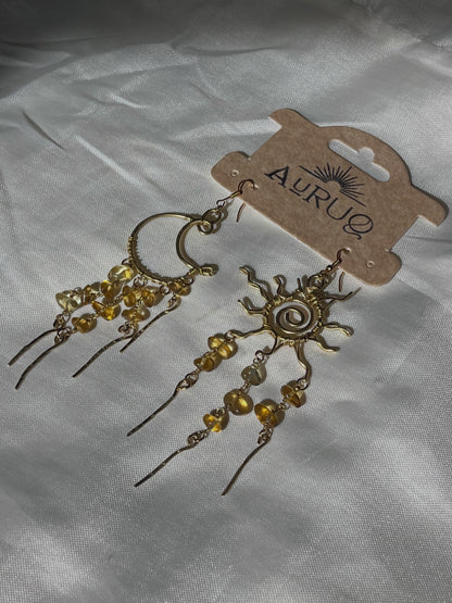 Chandelier sun and moon earrings.