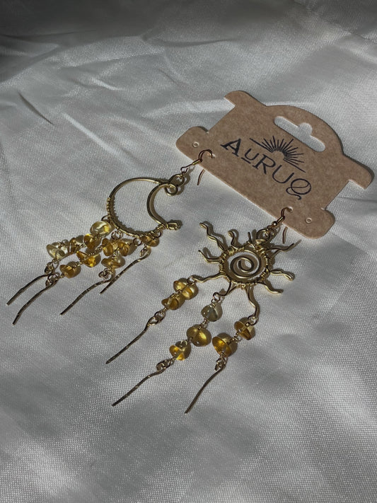 Chandelier sun and moon earrings.