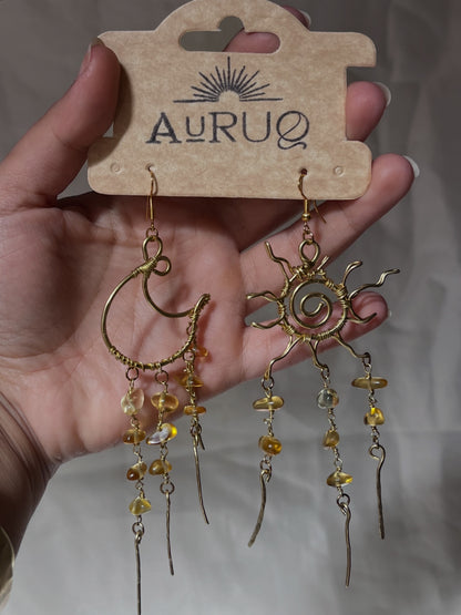Chandelier sun and moon earrings.