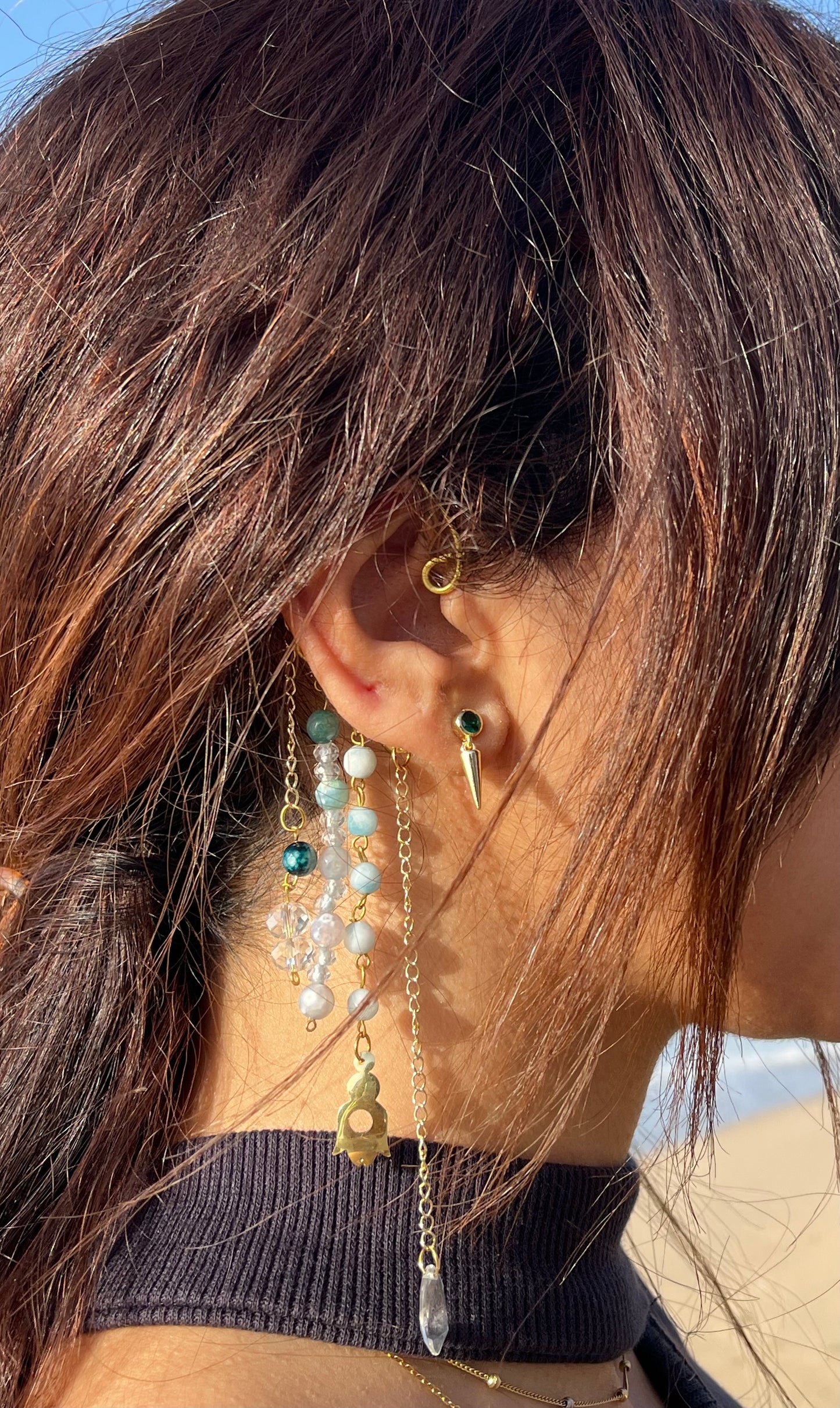 Gold and Blue Ear cuff.
