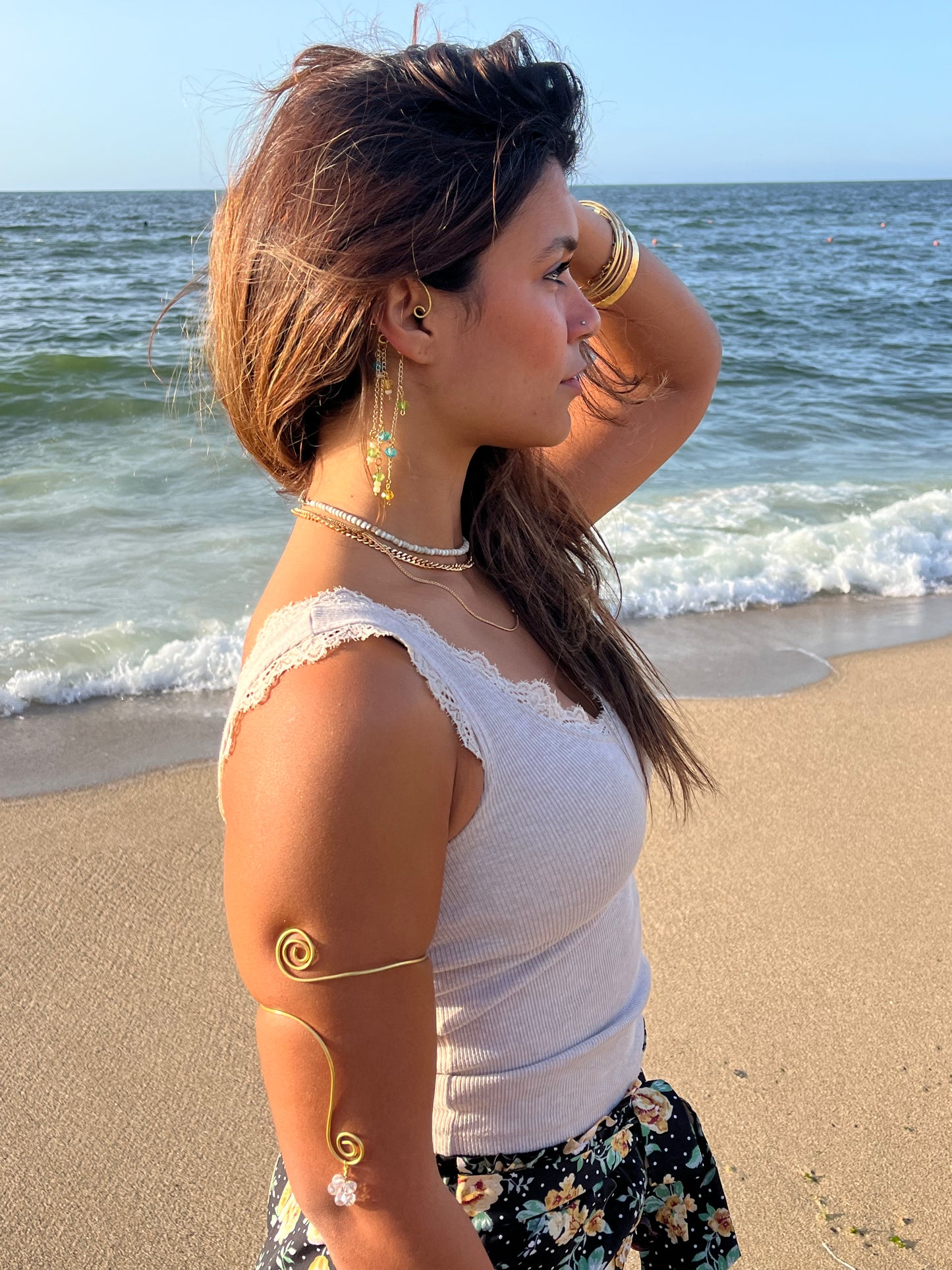Gold Arm Cuff with Crystals.
