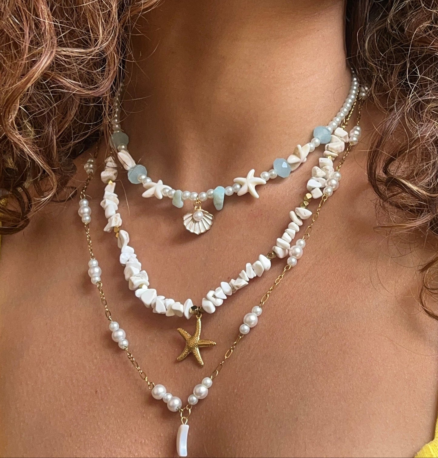 White Gemstone Starfish Necklace.